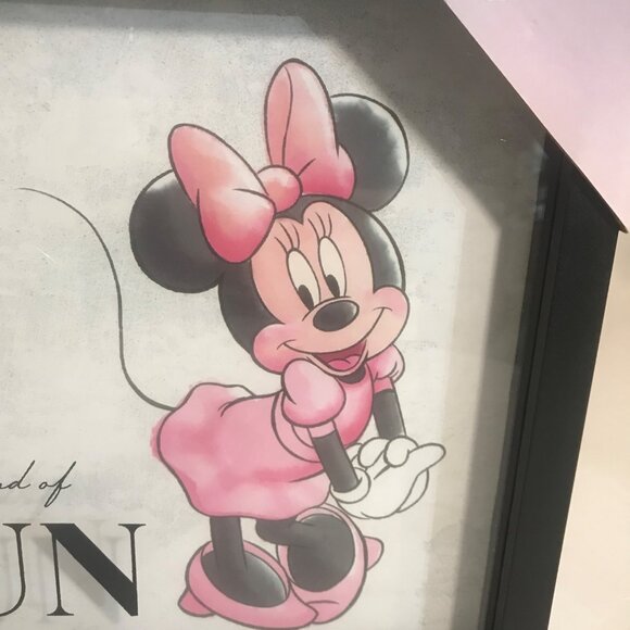 Disney Minnie Mouse Framed Wall Art It's kind of Fun Pink Black Frame 10 x 10" - Picture 3 of 5